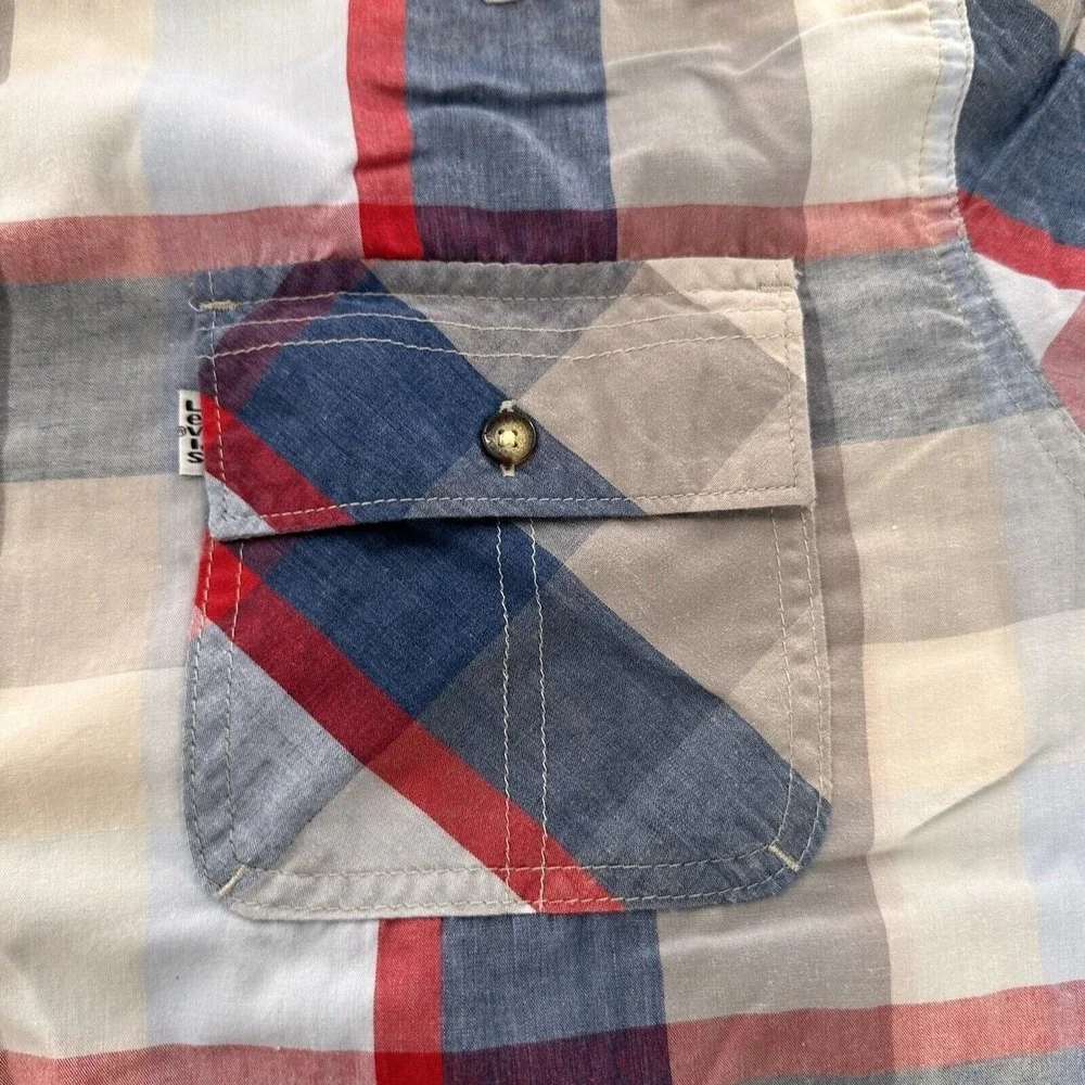 Levis Mens‎ XXL Plaid Button-Up Shirt In Red/Blue/Beige Western Preppy Cowboy